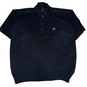 Paul and Shark Yachting Mens Black Wool Blend Qtr Zip Pullover Sweater L Italy